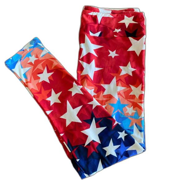 LuLaRoe 4th Of July Star Print Leggings Women's Tall & Curvy - Picture 1 of 9